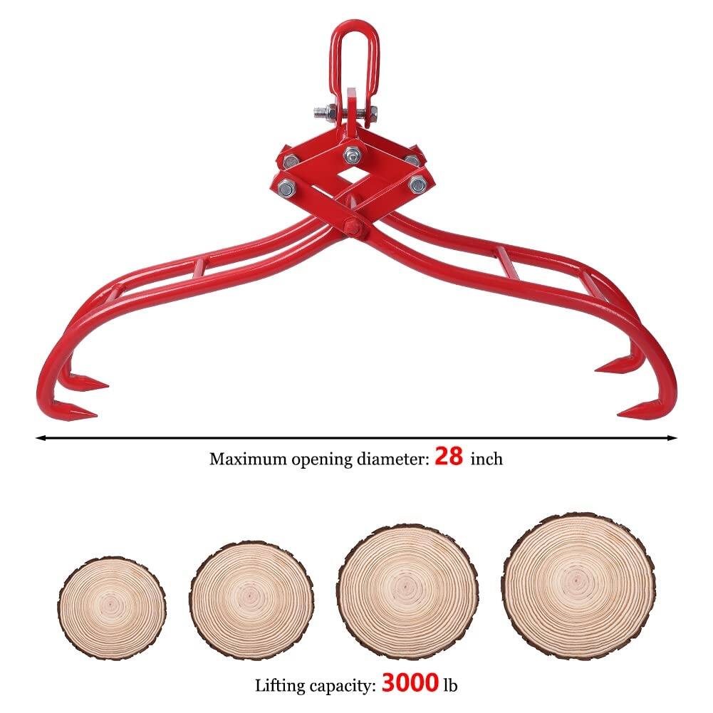 28" Log Lifting Tongs With 1 Pair Gloves Heavy Duty 4 Claws Felled Timber Claw Bed Bath